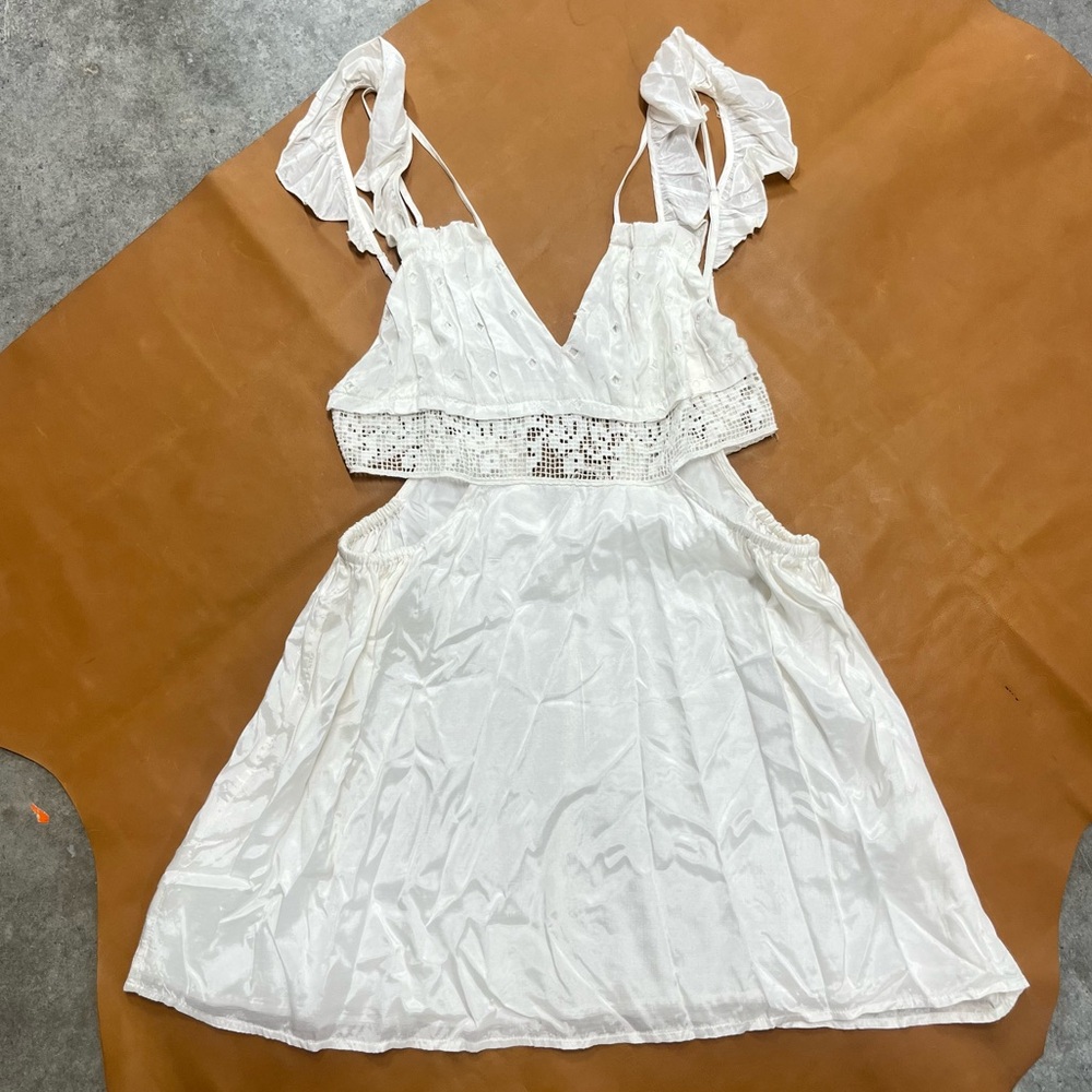 Free People White Crochet Mini Dress L